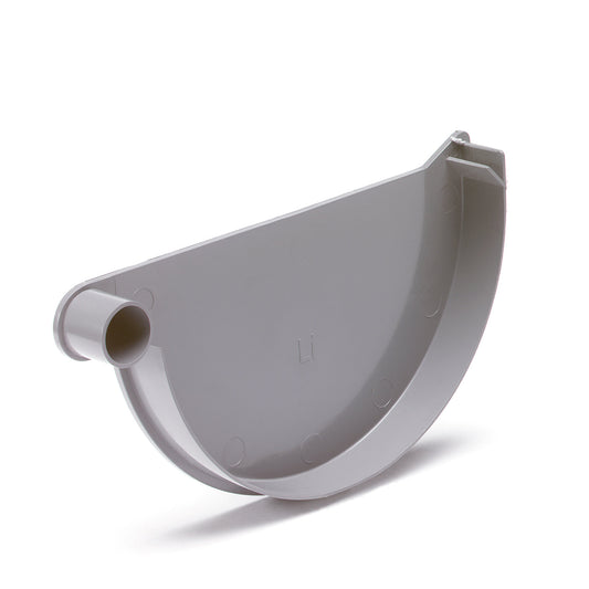S-lon end piece for half round gutter, PVC, glue, left, grey, 150 mm