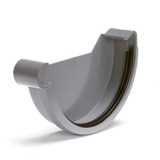 S-lon end piece for half round gutter, PVC, clamp, left, grey, 125 mm
