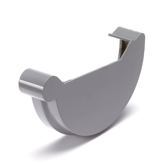 S-lon end piece for half round gutter, PVC, clamp, right, grey, 125 mm