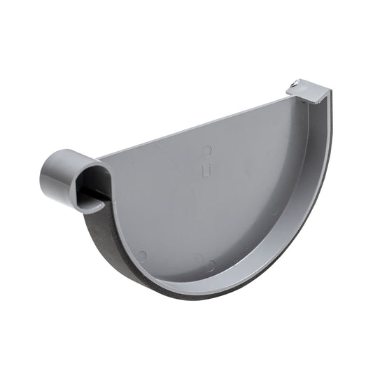 S-lon end piece for half round gutter, PVC, clamp, left, grey, 150 mm