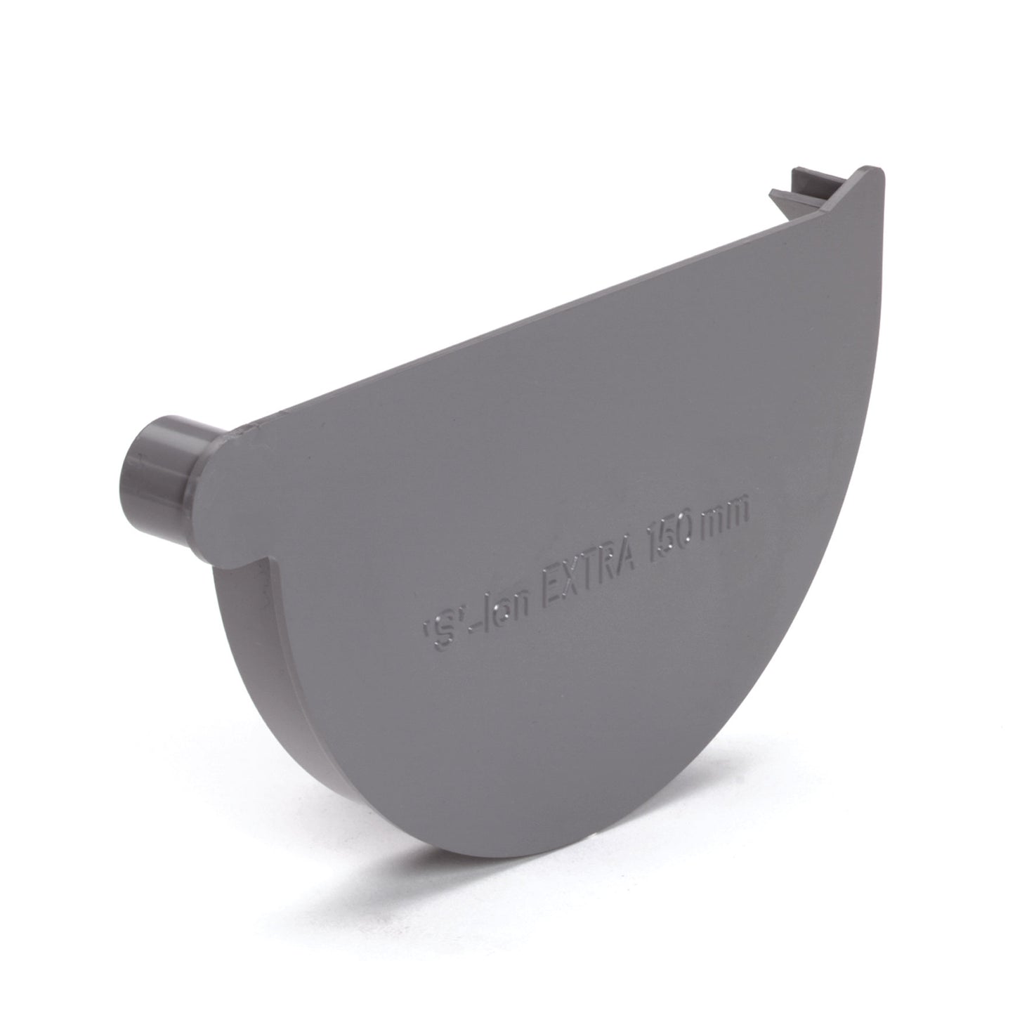 S-lon end piece for half round gutter, PVC, glue, right, grey, 150 mm