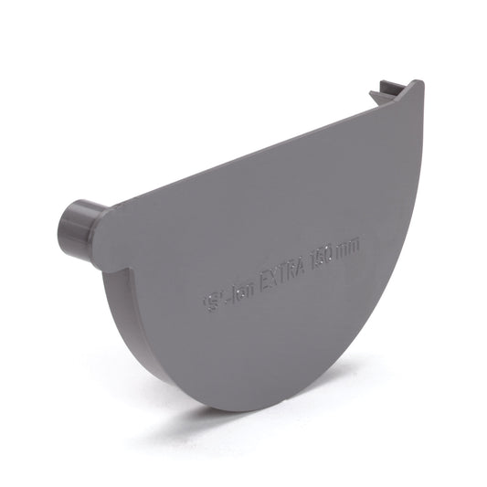 S-lon end piece for half round gutter, PVC, glue, right, grey, 150 mm