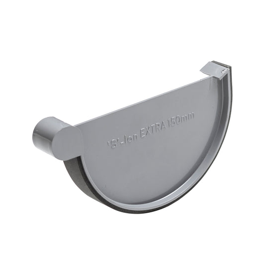S-lon end piece for half round gutter, PVC, clamp, right, grey, 150 mm