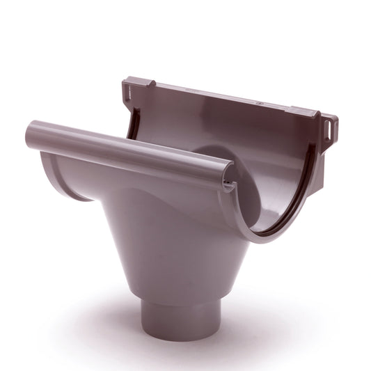 S-lon gutter spout for half round gutter, PVC, clamp, grey, 150 mm, spout 80 mm