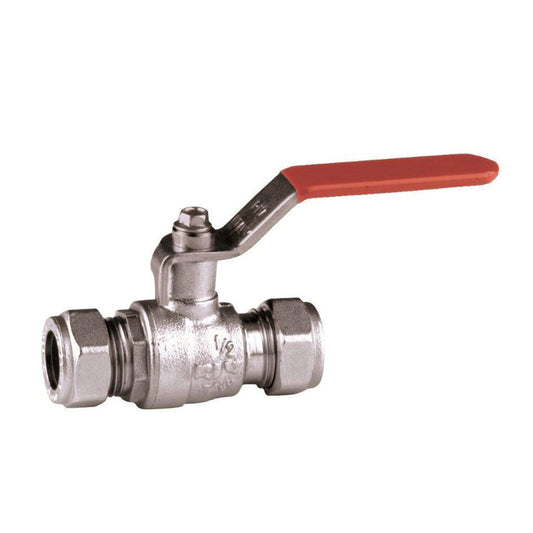 RIV ball valve, chrome-plated brass, 2x compression, type 4600, 25 bar, 28 mm