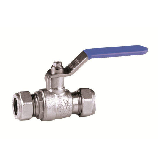 RIV ball valve, chrome-plated brass, 2x compression, type 4601, 25 bar, 22 mm