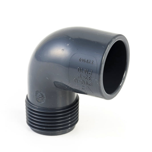 VDL threaded elbow 90°, PVC, internal glue x male thread, 10 bar, 40 mm x 1¼"