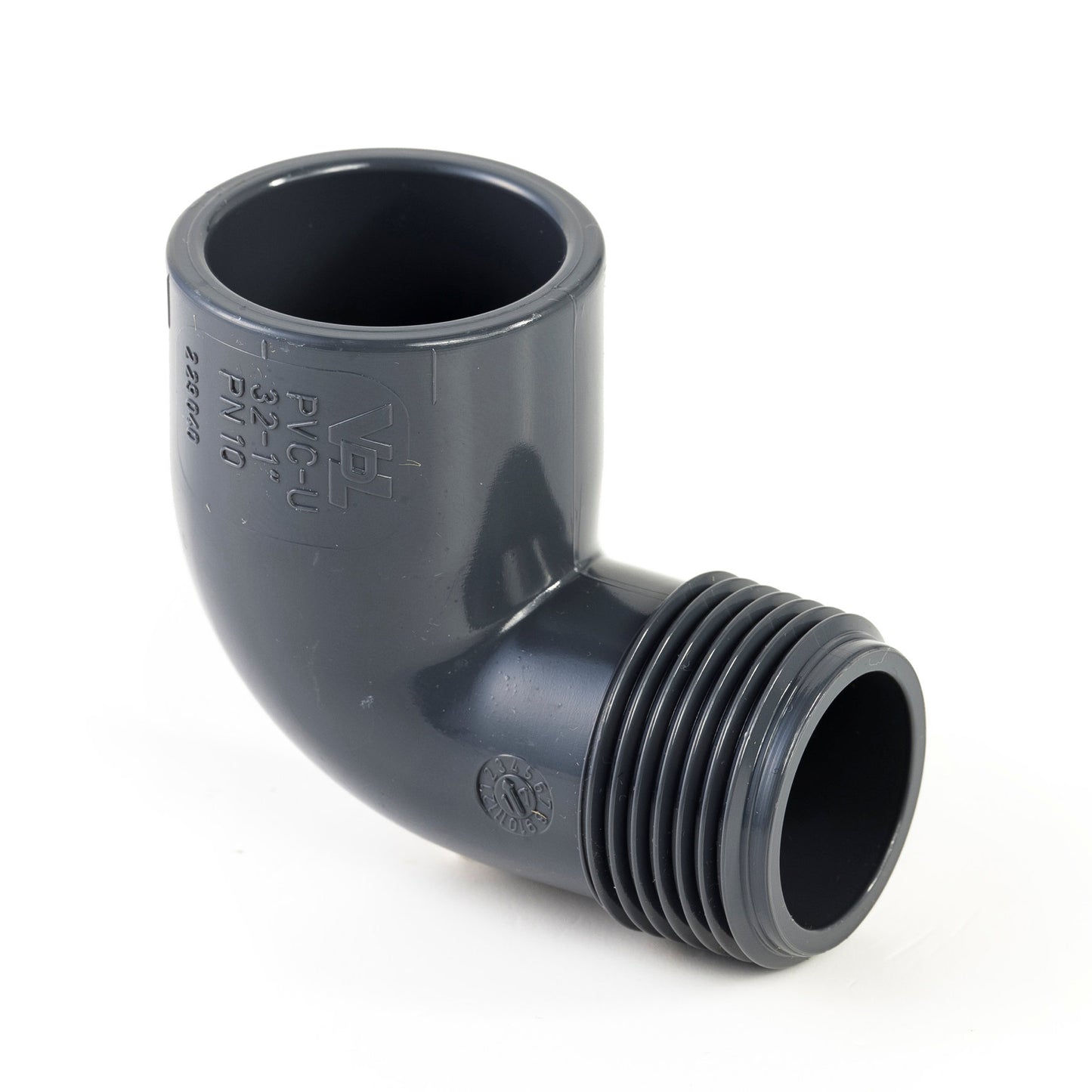 VDL threaded elbow 90°, PVC, internal glue x male thread, 10 bar, 50 mm x 1½"