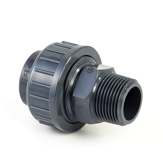 VDL 3-piece coupling, PVC, internal glue x male thread, 16 bar, 50 mm x 1½"