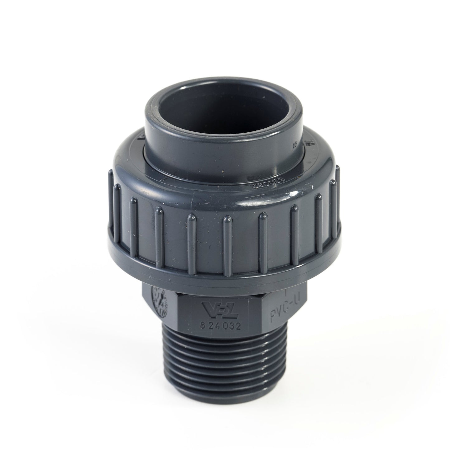 VDL 3-piece coupling, PVC, internal glue x male thread, 16 bar, 50 mm x 1½"