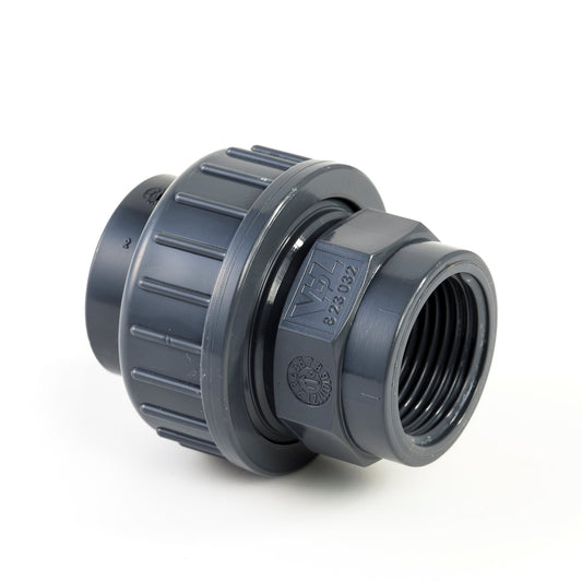 VDL 3-piece coupling, PVC, internal glue x female thread, 10 bar, type A, 63 mm x 2"