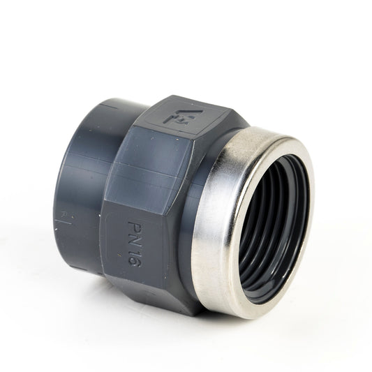 VDL screw piece, PVC, internal glue x fem. thread, 16 bar, type B, 32 mm x 1", + reinforcement ring