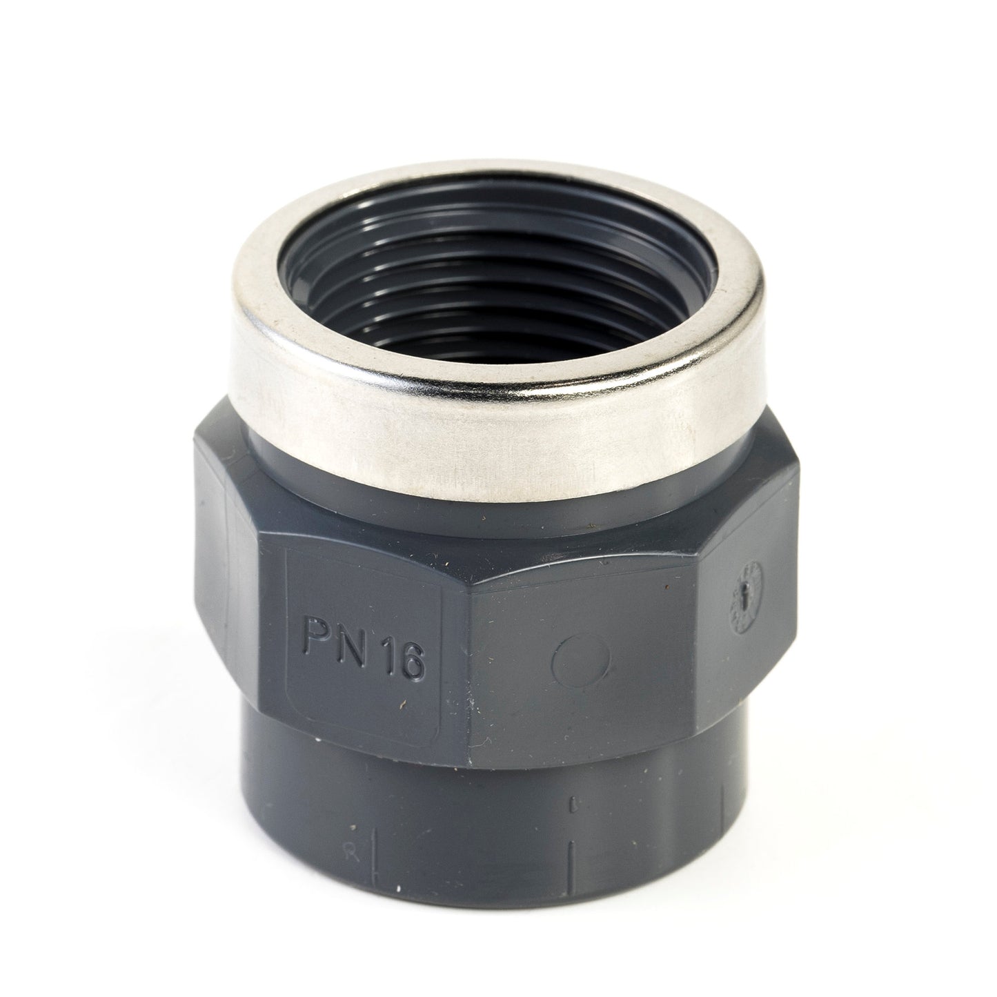 VDL screw piece, PVC, internal glue x fem. thread, 16 bar, type B, 40 mm x 1¼", + reinforcement ring