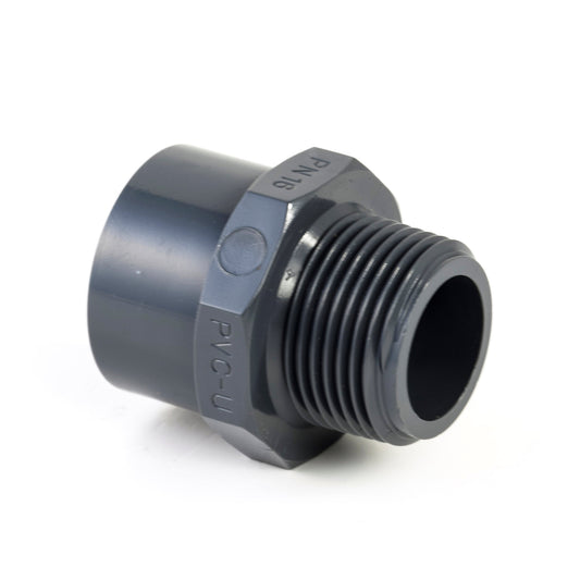 VDL threaded socket, PVC, internal glue x male thread, 16 bar, 63/75 mm x 2"