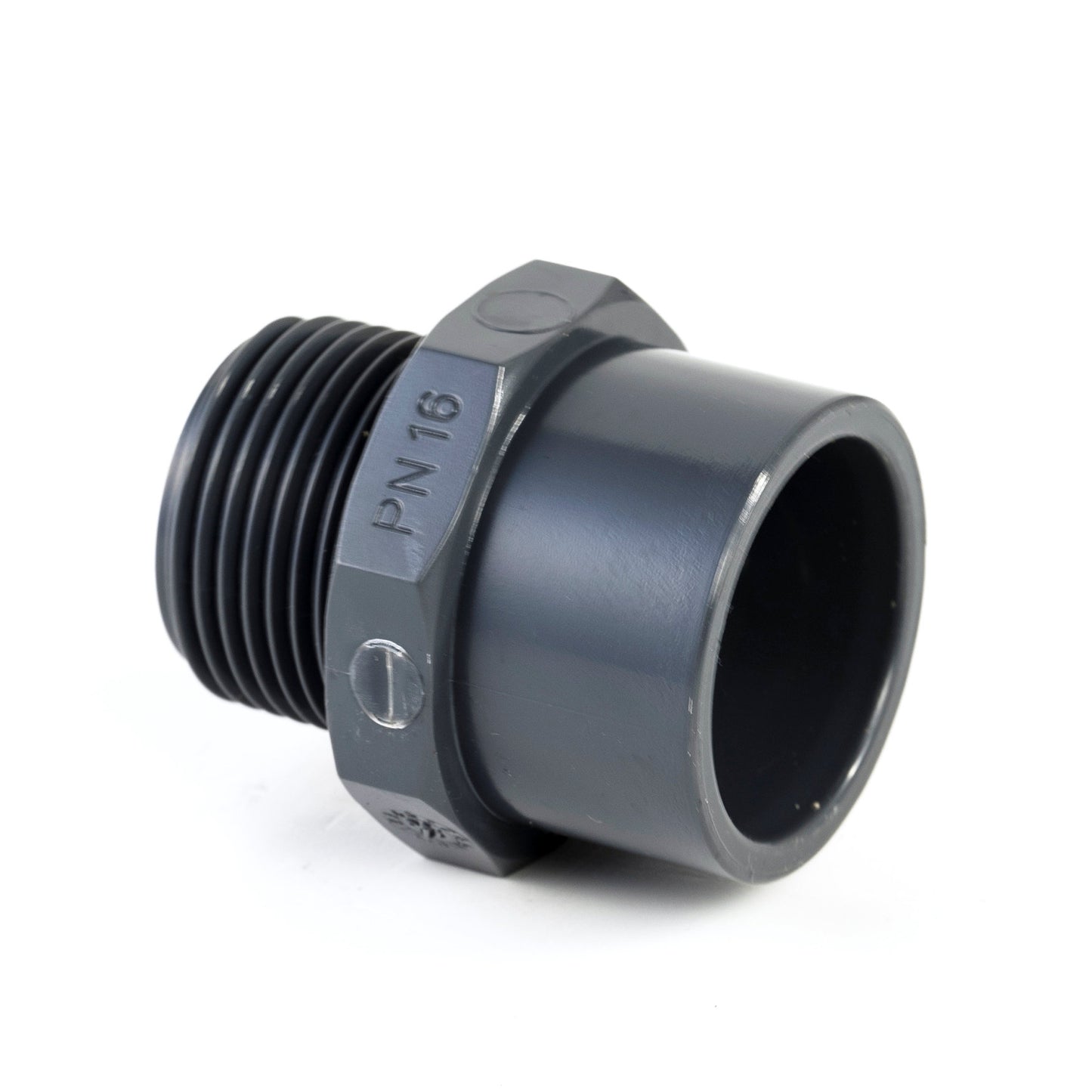 VDL threaded socket, PVC, internal glue x male thread, 16 bar, 63/75 mm x 2"