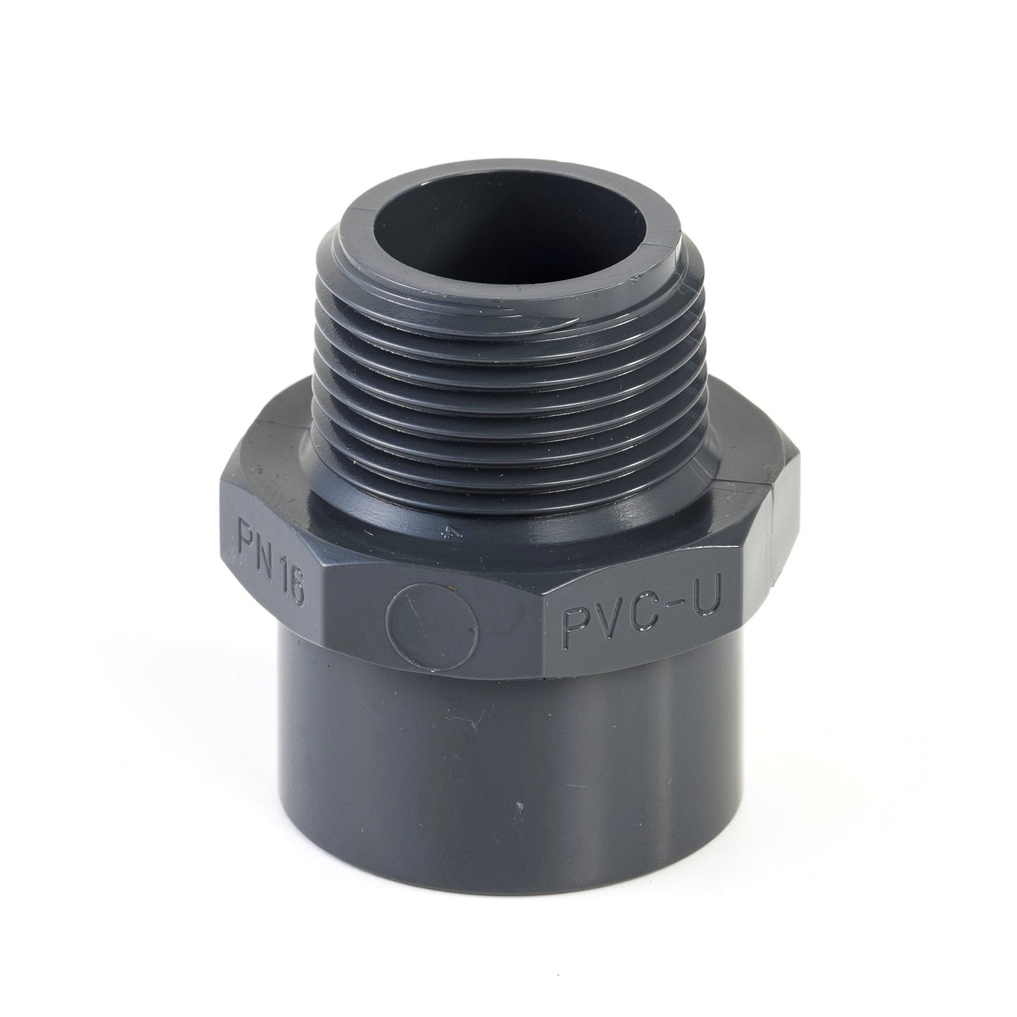 VDL threaded socket, PVC, internal glue x male thread, 16 bar, 63/75 mm x 1½"