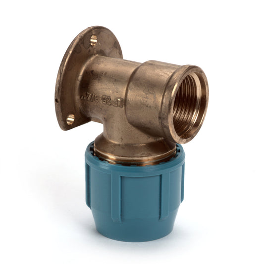 Unifit wall plate elbow, brass, clamp x female thread, 10 bar, 16 mm x ½"