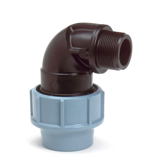 Unidelta elbow 90°, PP, clamp x male thread, Kiwa, 16 bar, 32 mm x 1¼"