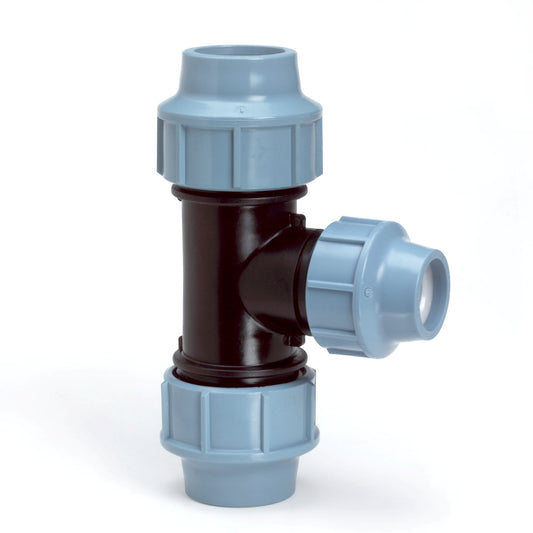 Unidelta reducing T-piece 90°, PP, 3x clamp, Kiwa, 16 bar, 32 x 25 mm