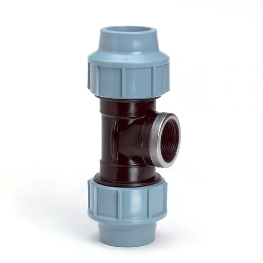 Unidelta Deltone threaded T-piece 90°, Kiwa, 16 bar, PP, 2x clamp/1x female thread, 50 mm x 1½"