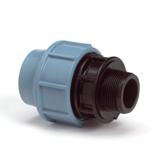 Unidelta male adapter, PP, clamp x male thread, Kiwa, 16 bar, 20 mm x ¾"