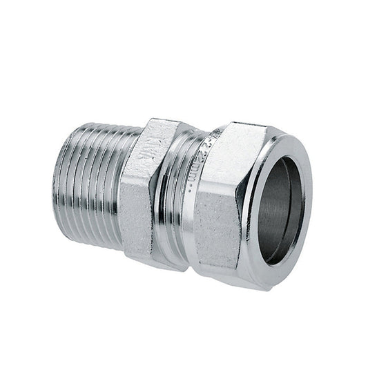 Bonfix male adapter, tinned brass, male thread x compression, Kiwa / Gastec QA, ½" x 15 mm