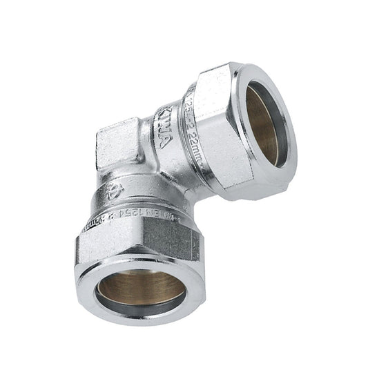 Bonfix elbow 90°, tinned brass, 2x compression, Kiwa / Gastec QA, 15 mm
