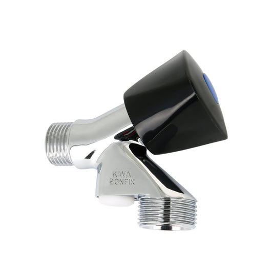 Bonfix faucet with aerator, chrome-plated brass, incl. check valve, black knob, Kiwa, ½" x ¾"