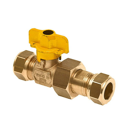 Bonfix ball valve, 2-piece, gas, brass, Gastec QA, 2x compression, 15 mm
