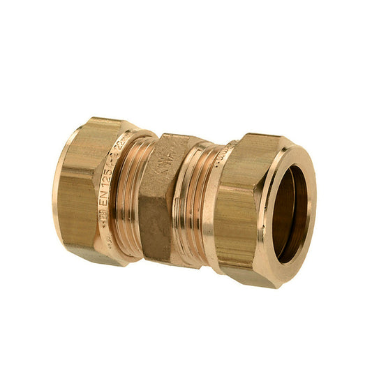 Acoplamiento de compresión Bonfix, latón, 2x compresión, Kiwa / Gastec QA, 12 mm
