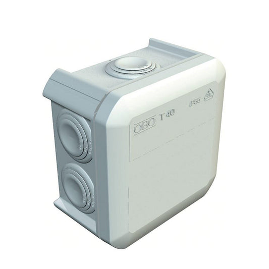 OBO junction box, PP, type T40, 90 x 90 x 52 mm, M25, IP55, 500 V, light grey