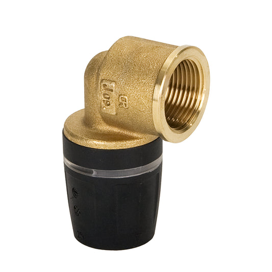 TECElogo screw elbow 90°, brass, insert x female thread, 16 mm x ½"