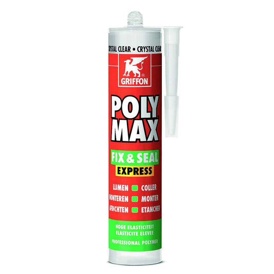 Griffon Poly Max assembly adhesive, Fix & Seal Express, crystal clear, cartridge 300 gram