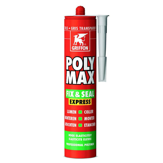 Griffon Poly Max assembly adhesive, Fix & Seal Express, transparent grey, cartridge 300 gram