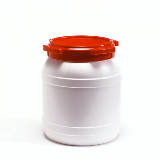 Liquid container with screw lid, without handles, white/red, 15.4 litres